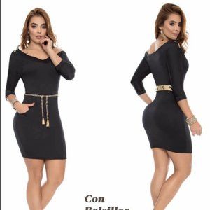 Colombian Elegant Short Dress with Pockets and Tummy Control